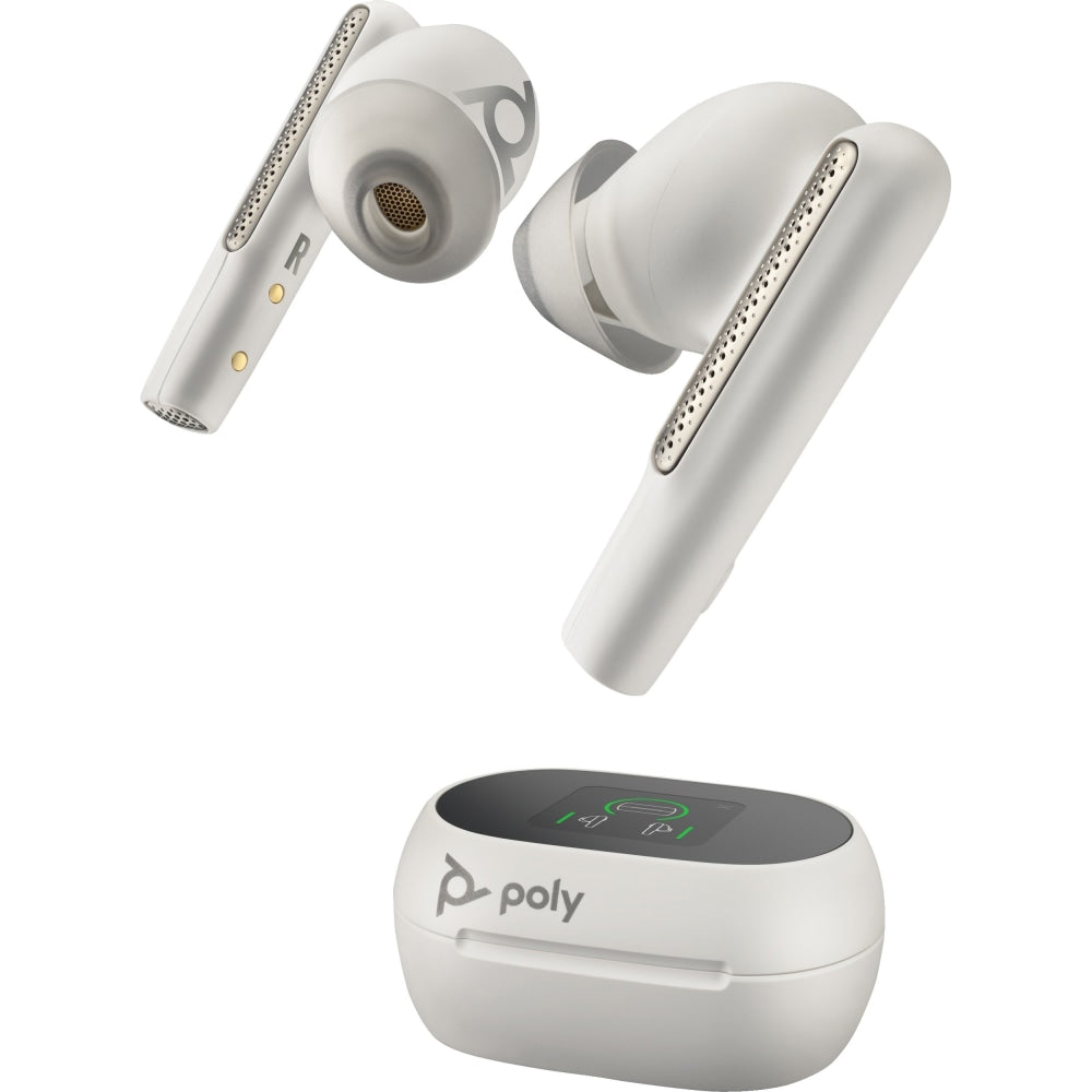 Poly Voyager Free 60+ UC Earset - Stereo - True Wireless - Bluetooth - 98.4 ft - 20 Hz - 20 kHz - Earbud - Binaural - In-ear - Noise Canceling - White Sand