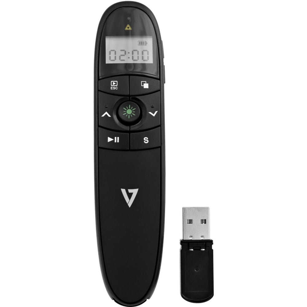 V7 Professional Wireless Green Laser Presenter - Black - Laser - Wireless - Radio Frequency - 2.40 GHz - Black - USB