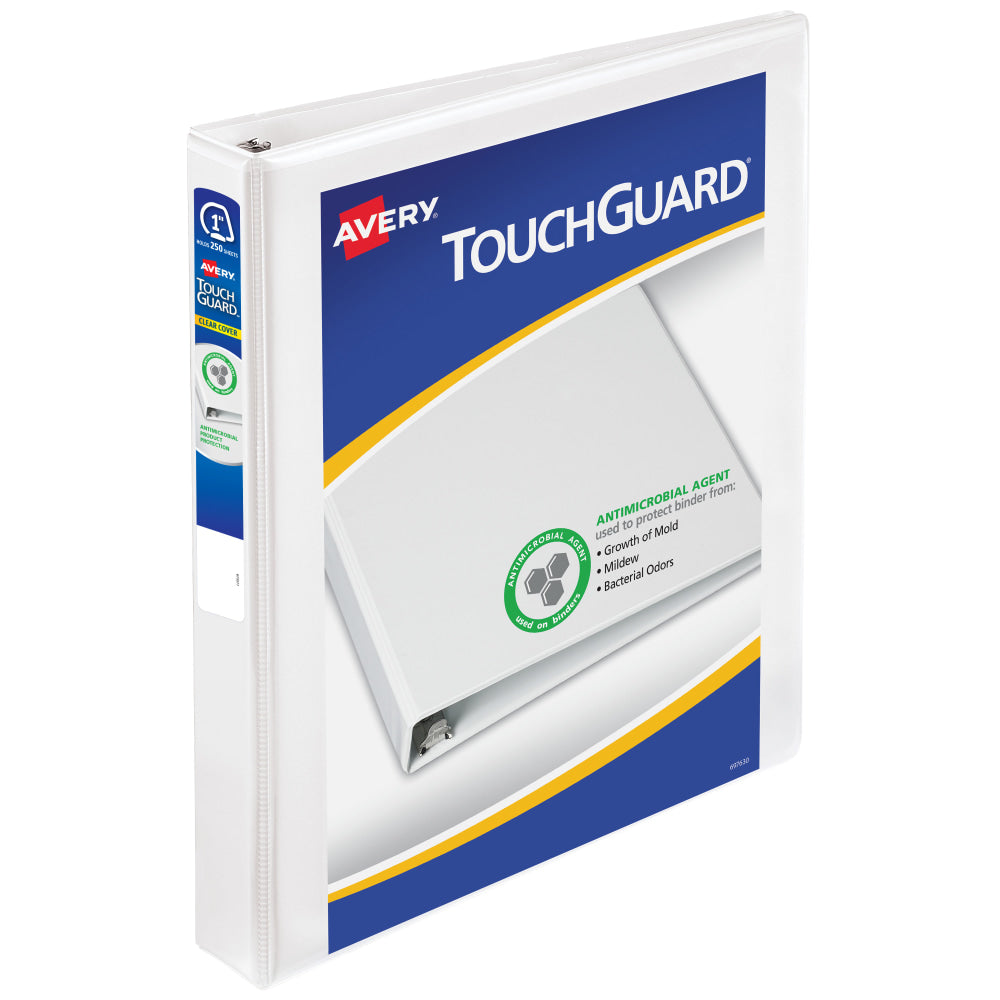 Avery TouchGuard Protection View 3 Ring Binder, 1in Slant Rings, White With Clear View Cover, 1 Binder