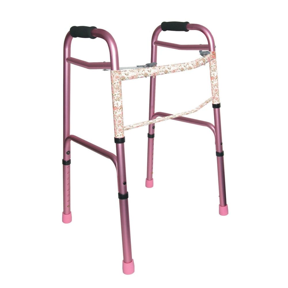 DMI Adjustable Aluminum Folding Walkers With 2-Button Release, 38inH x 23inW x 13inD, Pink, Pack Of 2