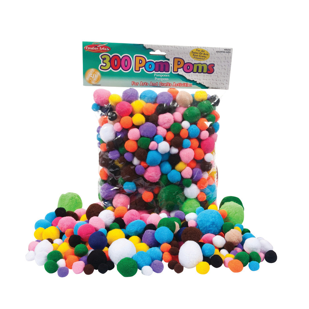 Charles Leonard Pom-Poms, Assorted, 300 Per Bag, Pack Of 4 Bags