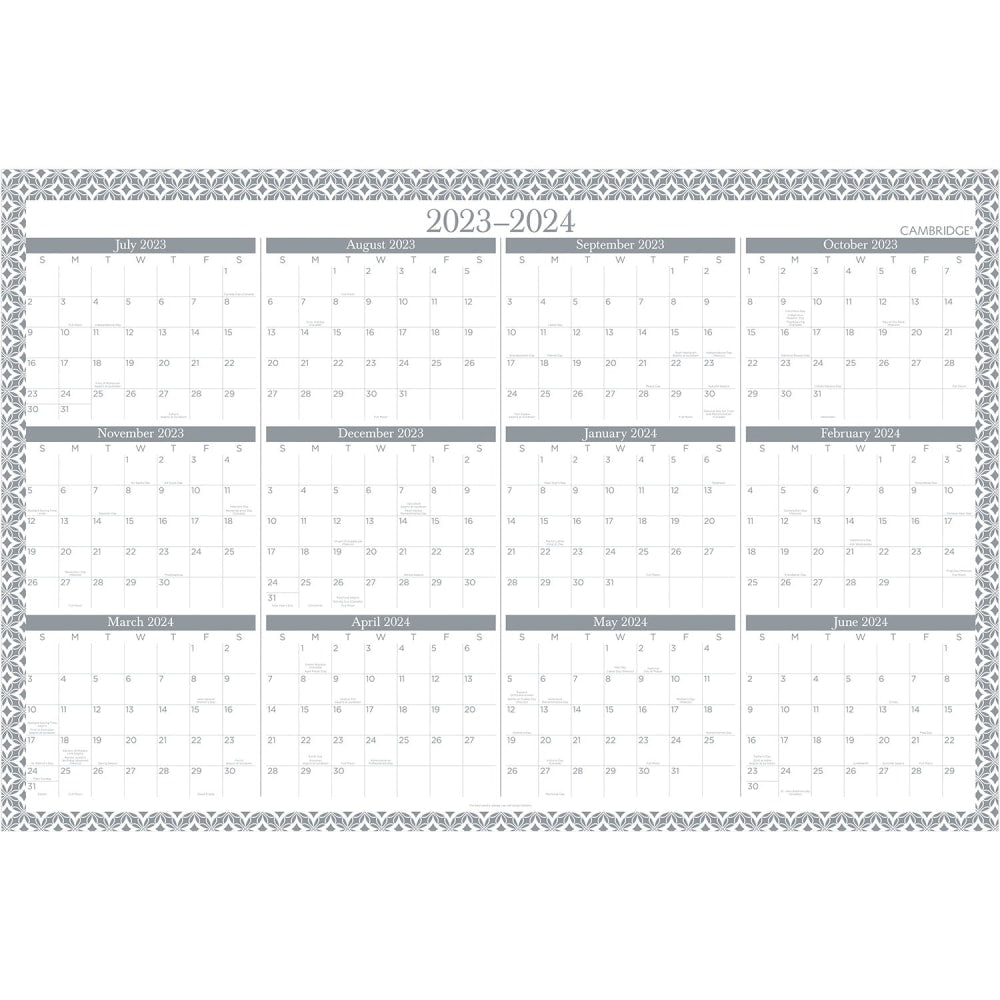 2023-2024 Cambridge Maeve Erasable Reversible Academic/Regular Year Wall Calendar, 24in x 36in, January to December 2024/July 2023 to June 2024, 1665-550SB