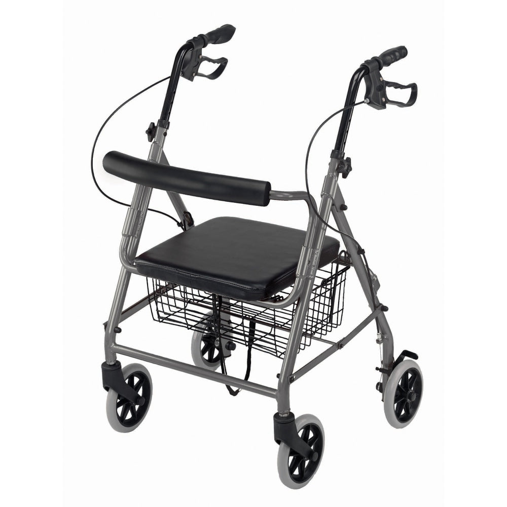 DMI Adjustable Aluminum Hemi Rollator With Seat, 31 1/2in - 4 1/2in x 24in, Titanium