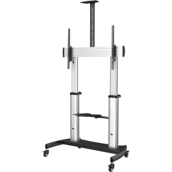 StarTech.com Mobile TV Stand, Heavy Duty TV Cart for 60-100in Display (100kg/220lb) - W/ 2 equipment shelves (STNDMTV100) - Cart - for flat panel - aluminum, steel - black, silver