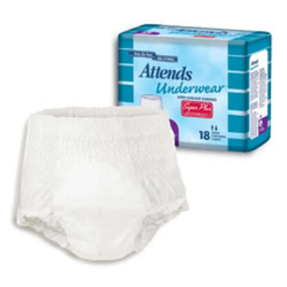 Attends Underwear Super Plus Absorbency With Leakage Barriers (Large, Waist/Hip: 44in-58in, Weight: 170-210 Lb) Pack Of 18